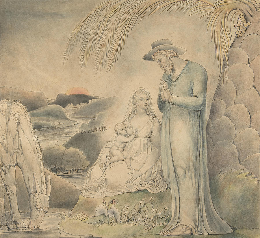 The Rest on the Flight into Egypt Drawing by William Blake