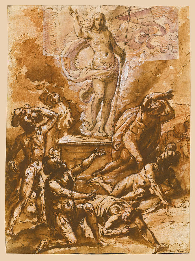 The Resurrection Drawing by Giovanni de Vecchi