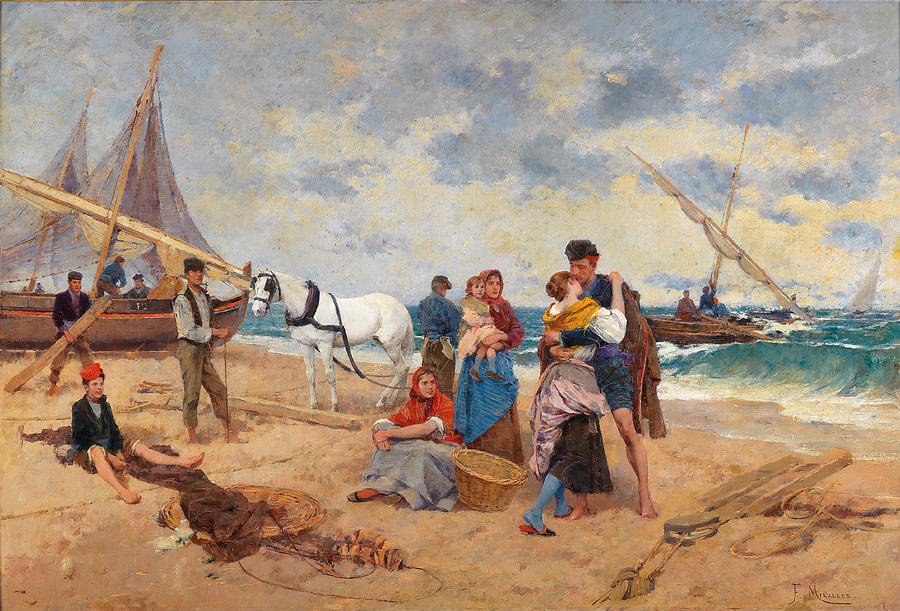 The Return of Fishermen Drawing by Francesco Miralles Galup
