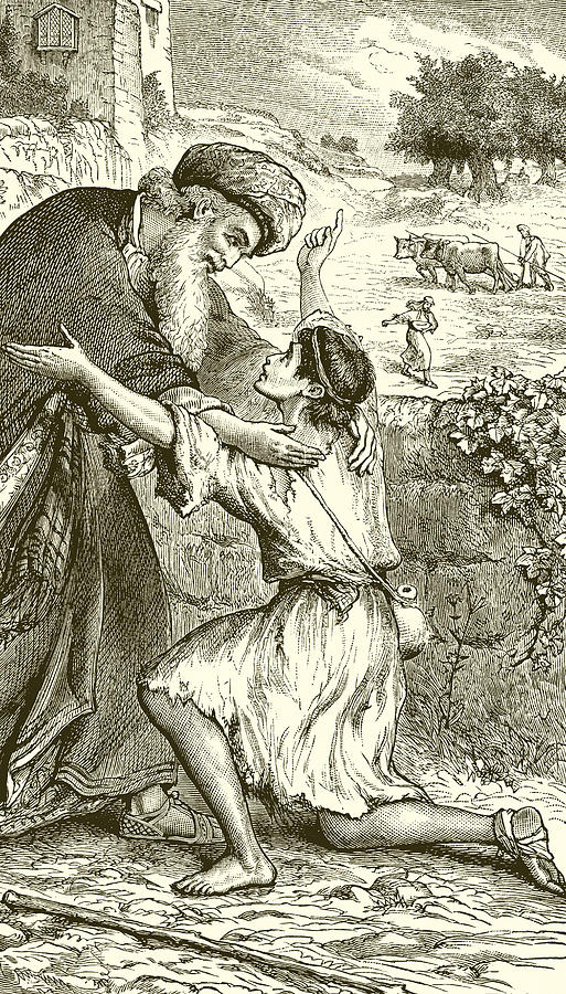 Black And White Drawing - The Return of the Prodigal Son by English School