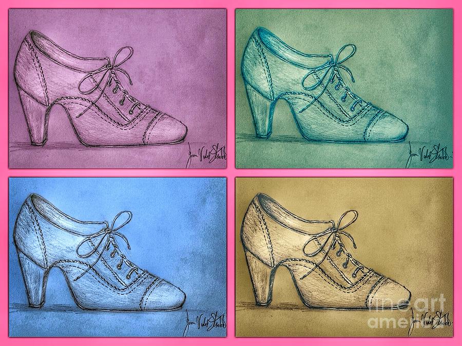 The Right Shoe Vintage Popart Mixed Media by Joan-Violet Stretch