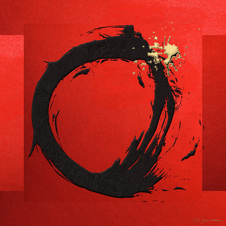The Rings - Black on Red with Splash of Gold No. 1 Digital Art by Serge Averbukh