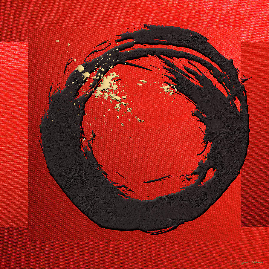 The Rings - Black on Red with Splash of Gold No. 3 Digital Art by Serge Averbukh