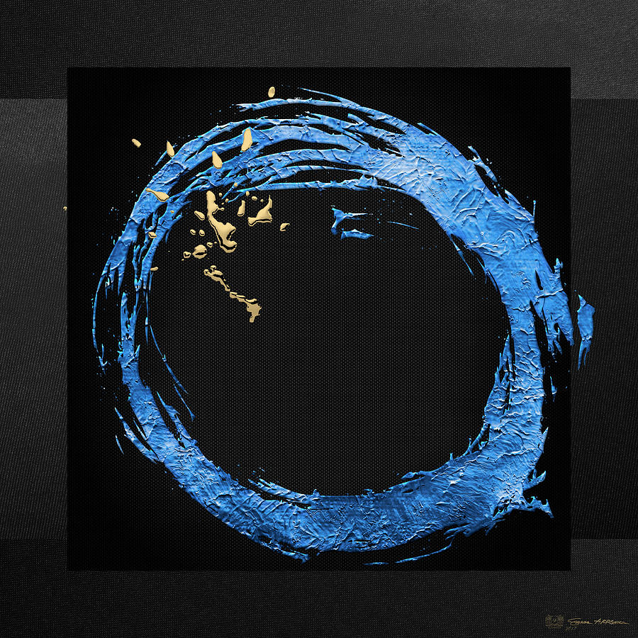 The Rings - Blue on Black with Splash of Gold No. 2 Digital Art by Serge Averbukh