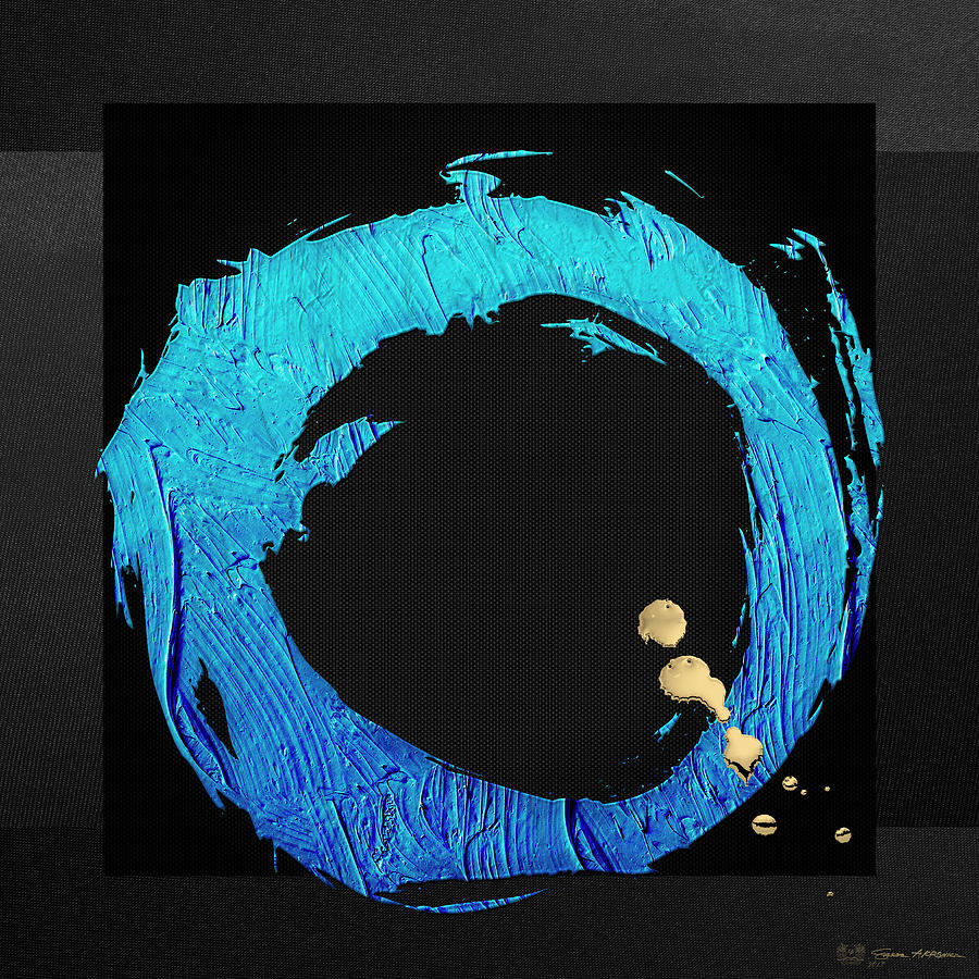 The Rings - Blue on Black with Splash of Gold No. 4 Digital Art by Serge Averbukh