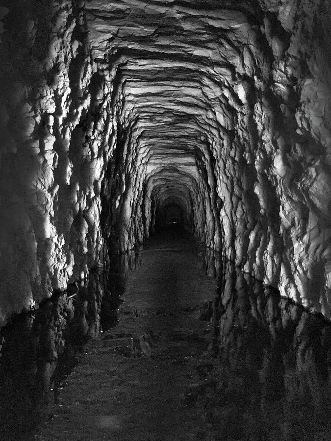 Bat Photograph - The River in Stumphouse Tunnel in Black and White by Kelly Hazel
