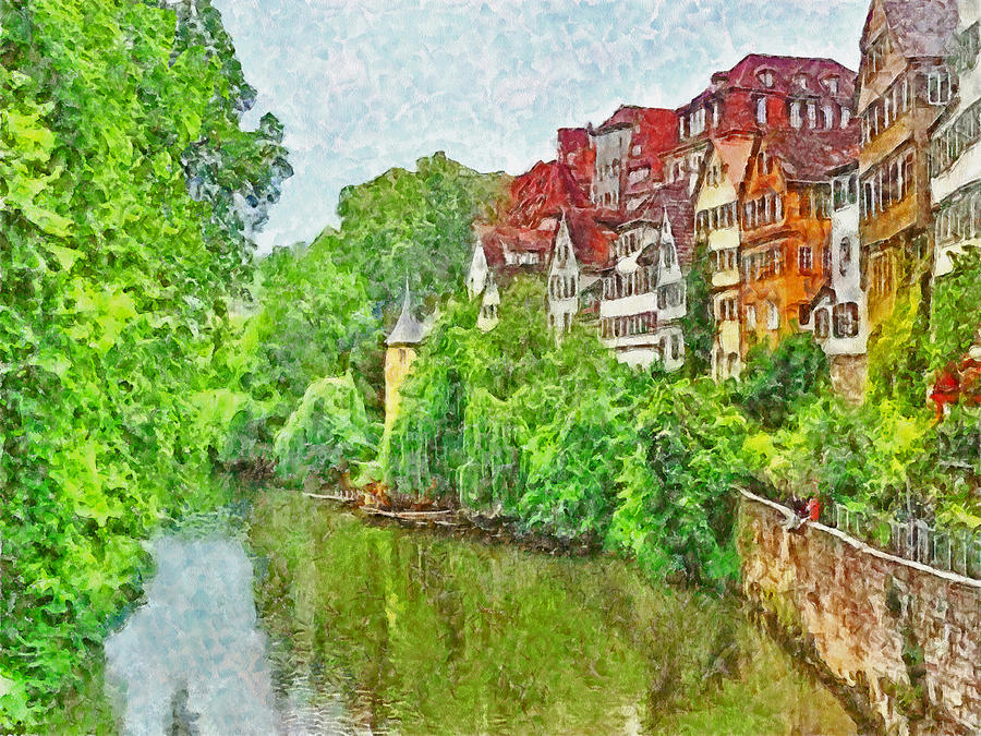 The River Neckar flowing through Tubingen Germany Digital Art by Digital Photographic Arts