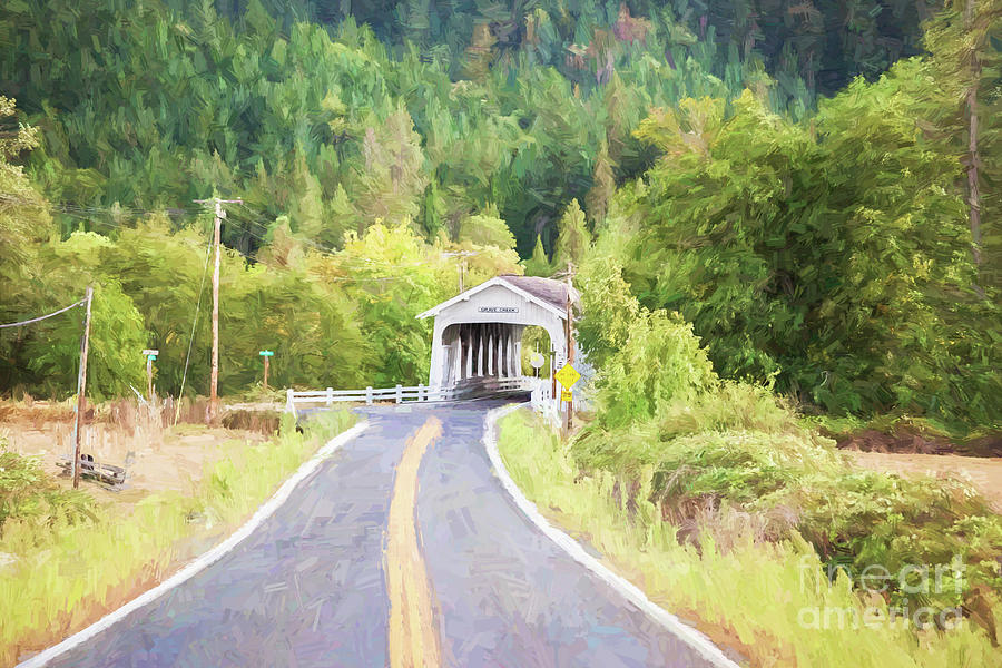 The Road to Grave Creek Covered Bridge - digital painting Photograph by Scott Pellegrin