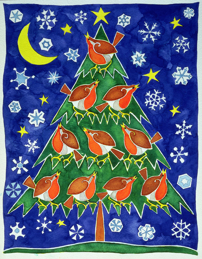 Christmas Painting - The Robins Chorus by Cathy Baxter