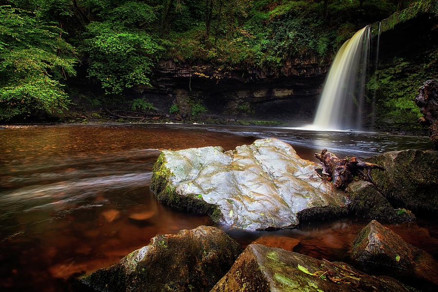 Waterfall Photograph - The rock at Sgwd Gwladus waterfall by Leighton Collins