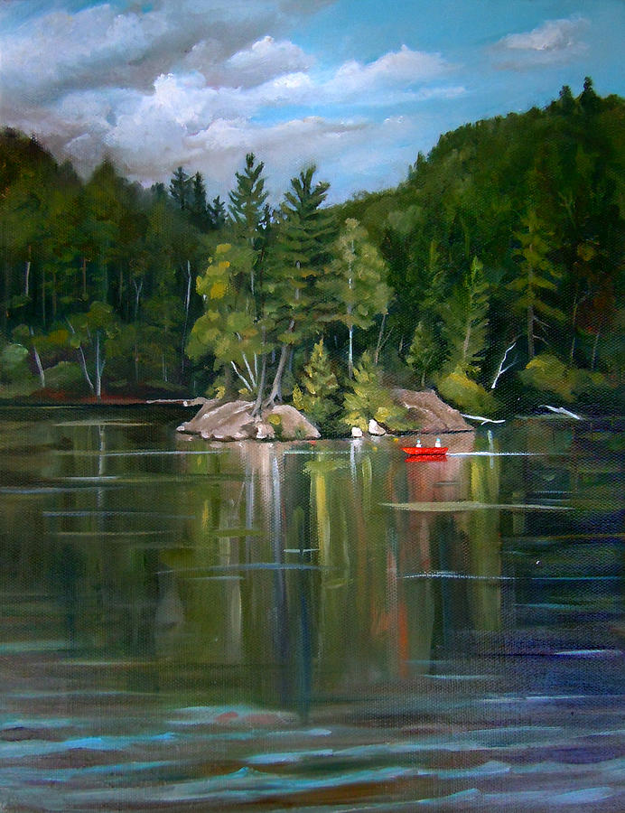 The Rock On Mirror in Woodstock New Hampshire Painting by Nancy Griswold