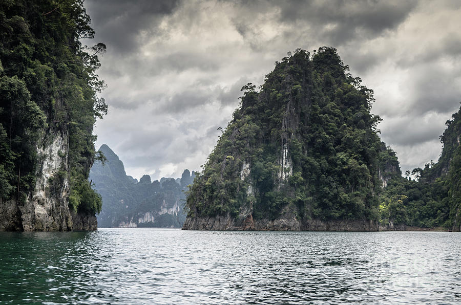 the rocks of Cheow Lan Lake Photograph by Michelle Meenawong