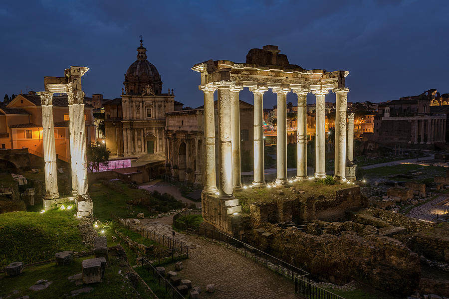 Architecture Photograph - The Roman Forum at Night by Gary Lengyel