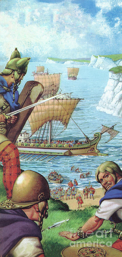 Boat Painting - The Romans invading Britain  by Pat Nicolle