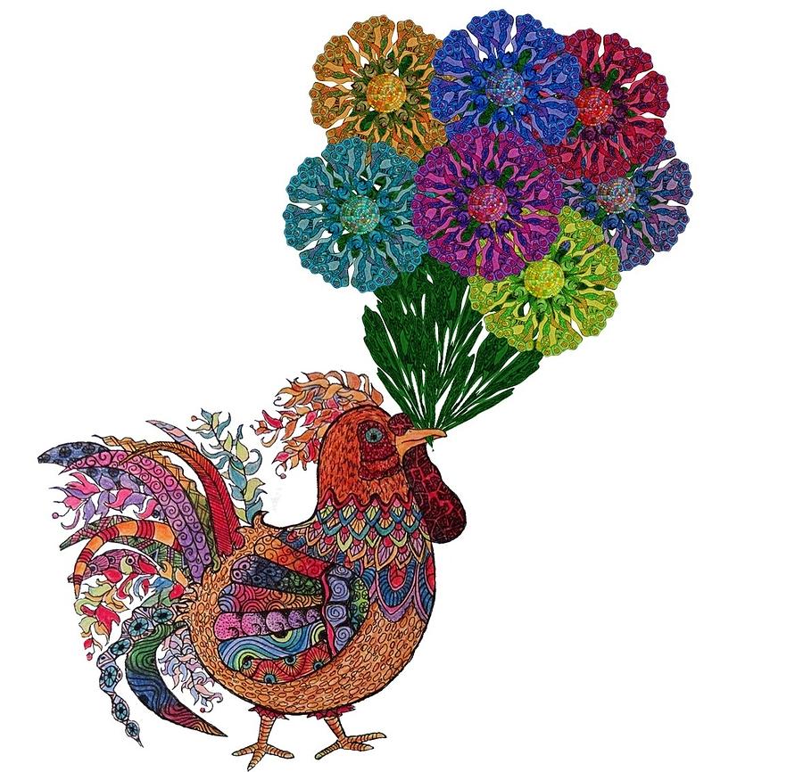The rooster brings flowers Digital Art by Megan Walsh