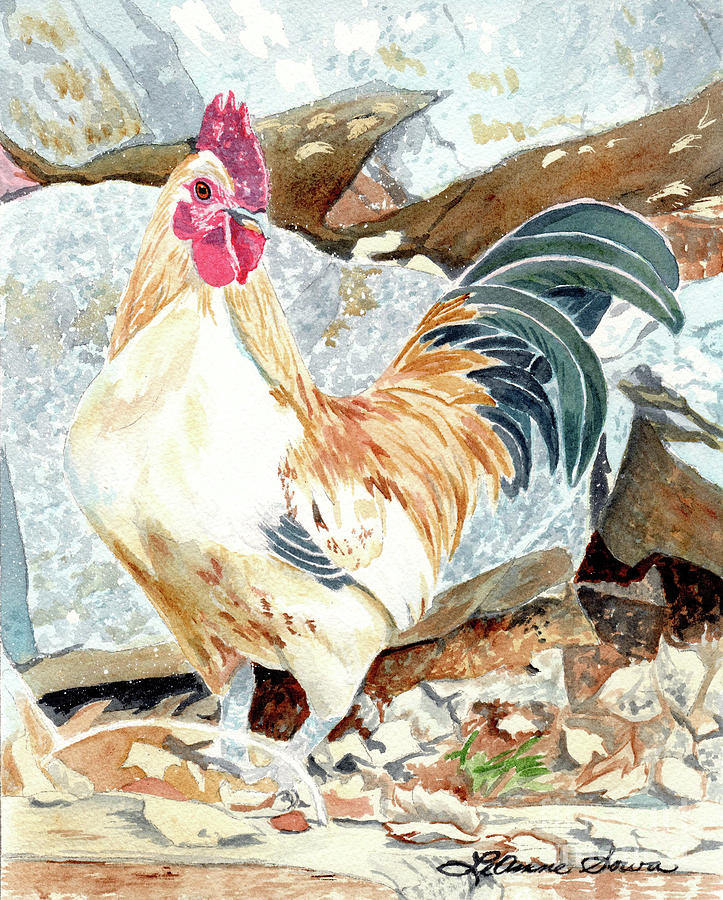 The Rooster Crows, Rooster Painting, Rooster Prints, Chicken Paintings Painting by LeAnne Sowa