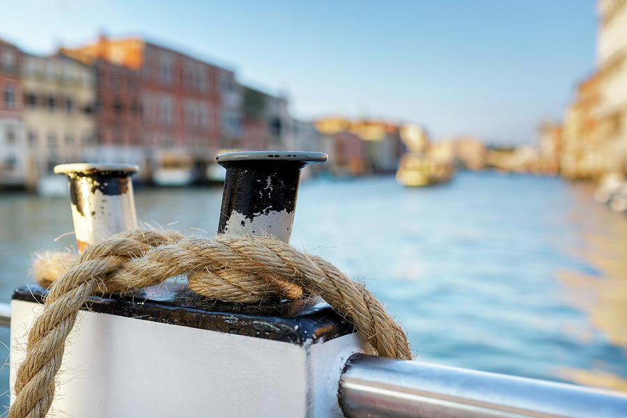 Architecture Photograph - The rope is wound on a mooring.Boat on Canal Grande with Venezia by Tatyana Abramovich