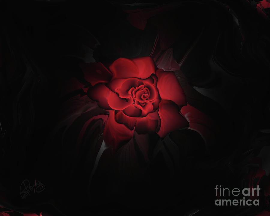 The Rose Out of Darkness Painting by Roxy Riou