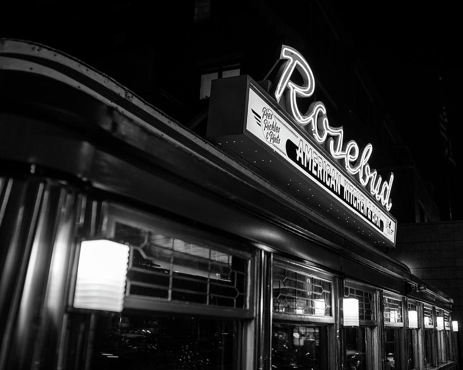 The Rosebud Diner Davis Square Somerville MA Black and White Photograph by Toby McGuire