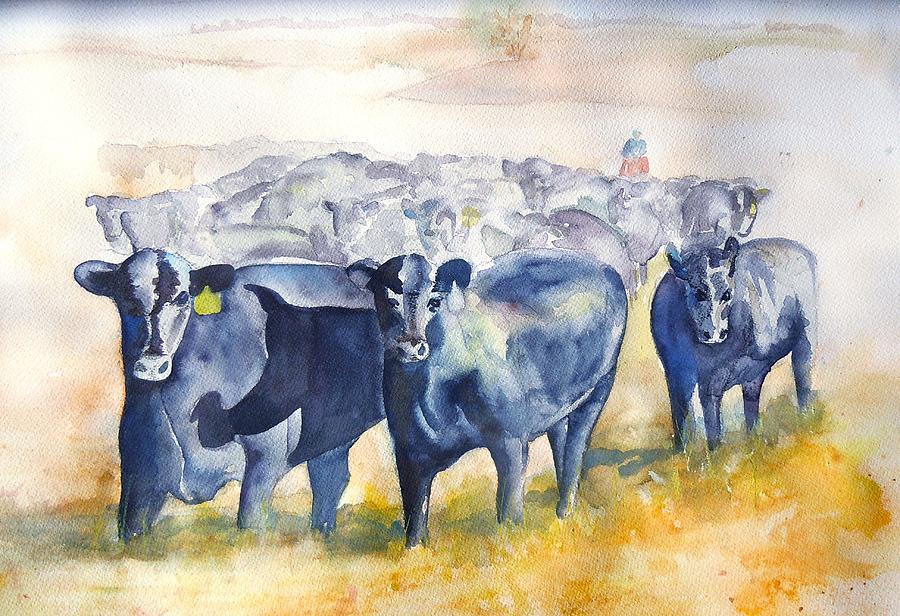 The Round Up Cattle Drive  Painting by Sharon Mick