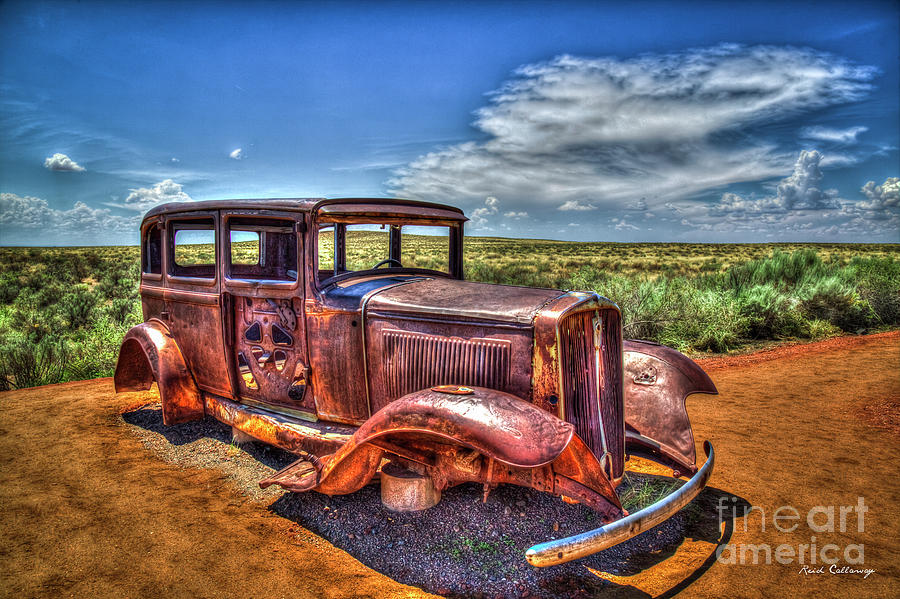 The U S Route 66 Marker 1932 Studebaker Petrified Forest National Park Arizona Art Photograph by Reid Callaway