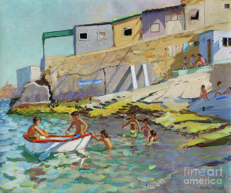 Beach Painting - The rowing boat, Valetta, Malta by Andrew Macara