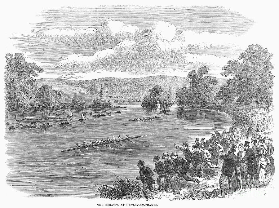 The Royal Henley Regatta at Henley-on Thames. Wood engraving, English, 1869 Photograph by Granger