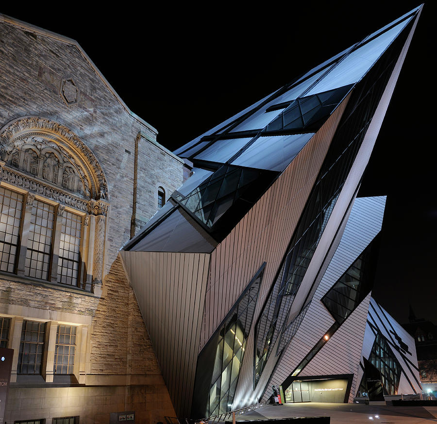 Architecture Photograph - The Royal Ontario Museum with attached Crystal at night in Toron by Reimar Gaertner