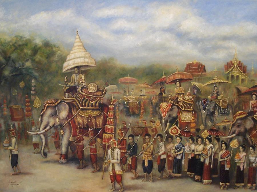 The Royal Procession  Painting by Sompaseuth Chounlamany