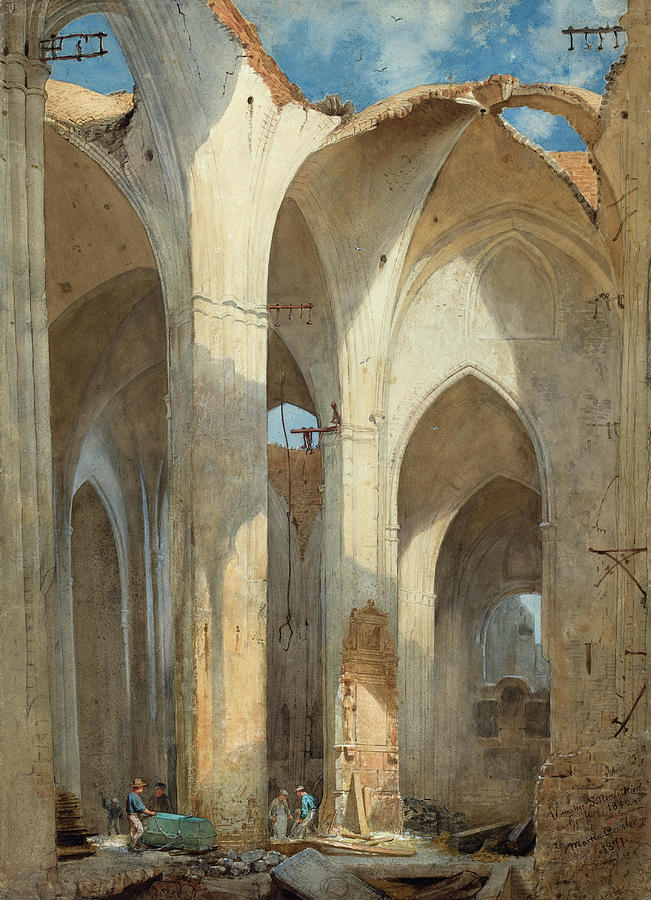 The Ruins of Saint Nicolai Church in Hamburg Painting by Martin Gensler