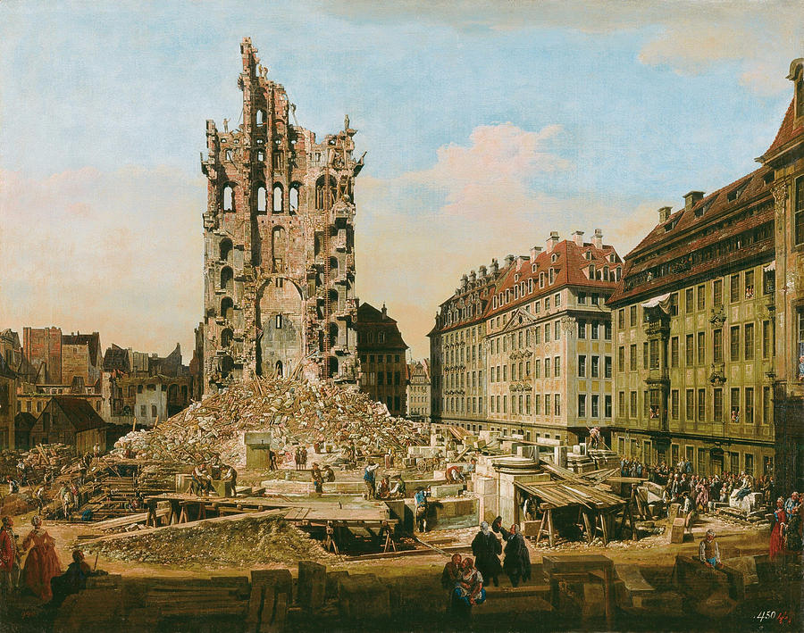 Bernardo Bellotto Painting - The Ruins of the old Kreuzkirche. Dresden   by Bernardo Bellotto