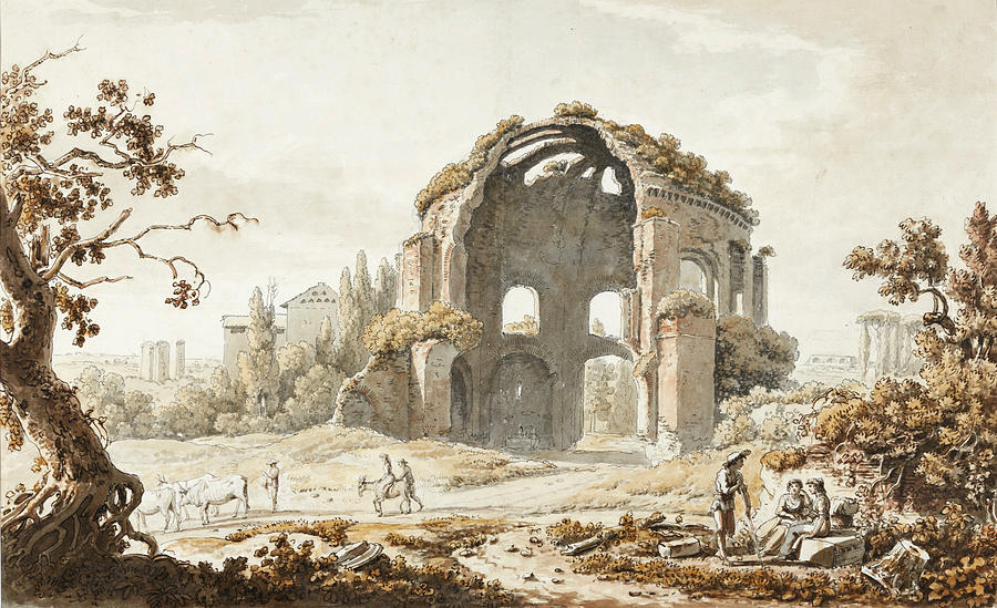  The Ruins of the Temple of Minerva Medica. Rome Drawing by Carlo Labruzzi