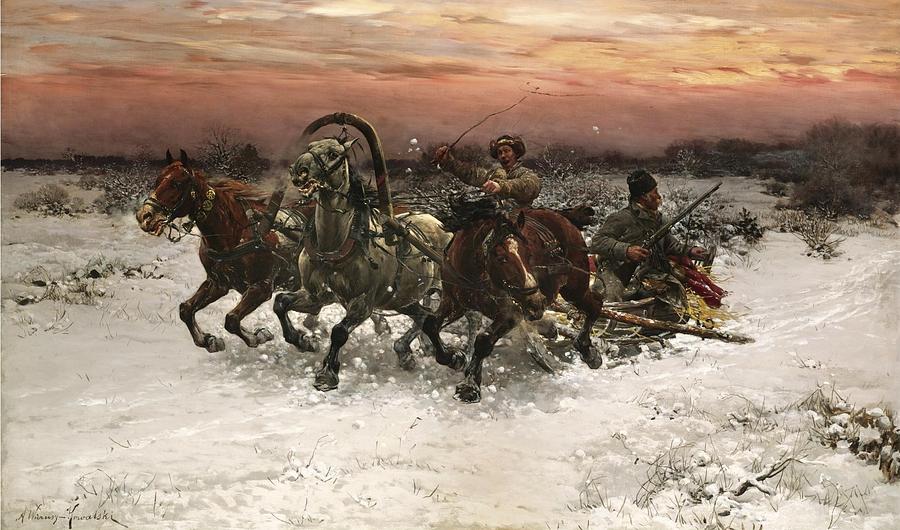 Winter Painting - The rush Wolf by Alfred Wierusz-Kowalski by Alfred Wierusz-Kowalski