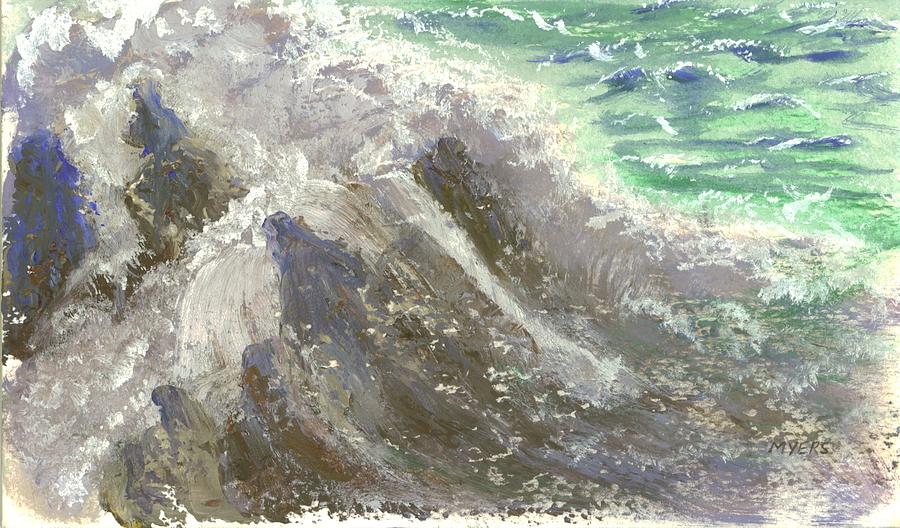 Ocean Painting - The Rushing Ocean Waves by Rhonda Myers