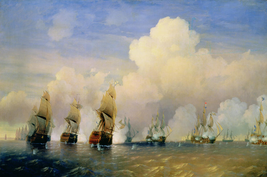 Boat Painting - The Russo Swedish Sea War near Kronstadt in 1790  by Aleksei Petrovich Bogolyubov