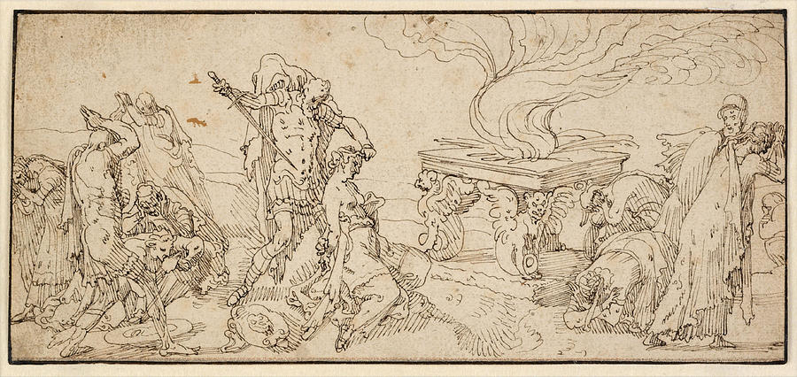 Pieter Aertsen Drawing - The Sacrifice of Iphigenia by Pieter Aertsen