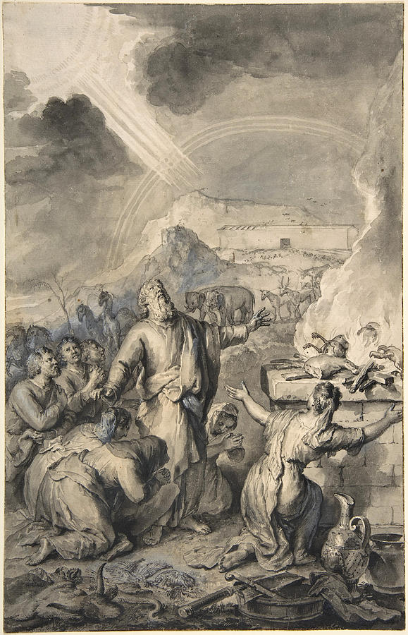 The Sacrifice of Noah Drawing by Gerard Hoet