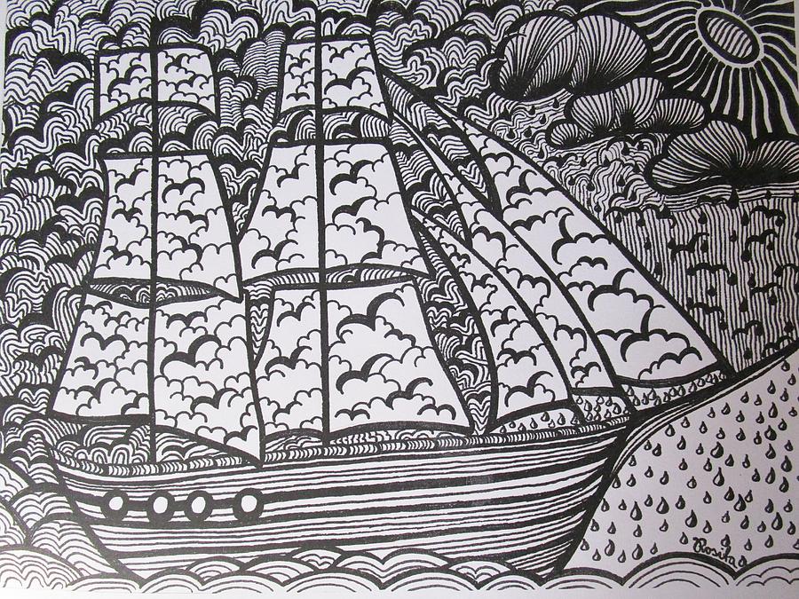 The Sailing ship Drawing by Rosita Larsson