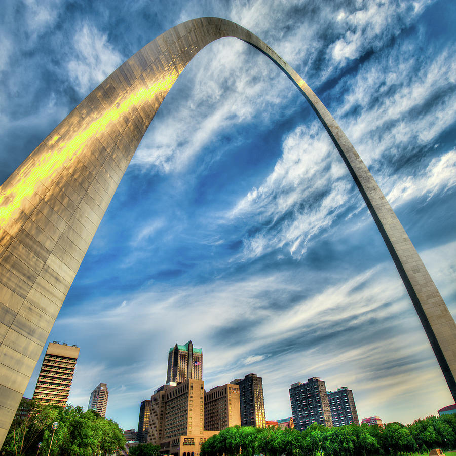 Architecture Photograph - The Saint Louis Arch and City Skyline 1x1 by Gregory Ballos