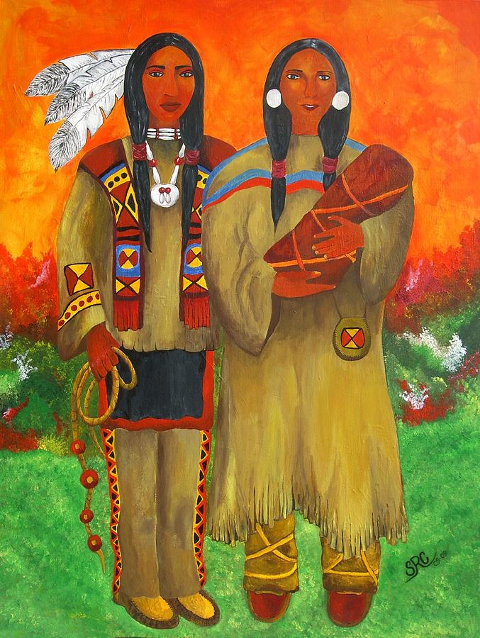 Native American Couple Painting - The Salt Of The Earth by Silvia Regueira