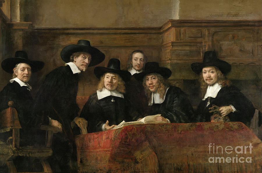 Rembrandt Painting - The Sampling Officials by Rembrandt van Rijn 1662 by Vintage Treasure