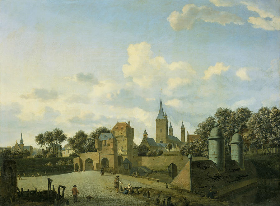 The Sankt Severin in Cologne included in a fantasized cityscape Painting by Jan van der Heyden
