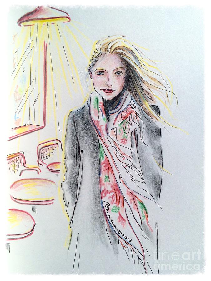 Paris Drawing - The Scarf by Barbara Chase