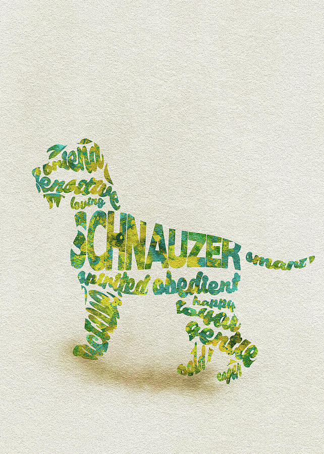 Dog Painting - The Schnauzer Dog Watercolor Painting / Typographic Art by Inspirowl Design