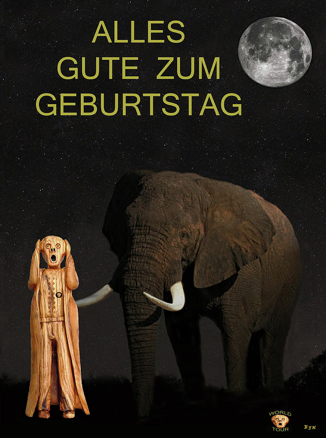 Edvard Munch Mixed Media - The Scream World Tour African Elephant Happy birthday German by Eric Kempson