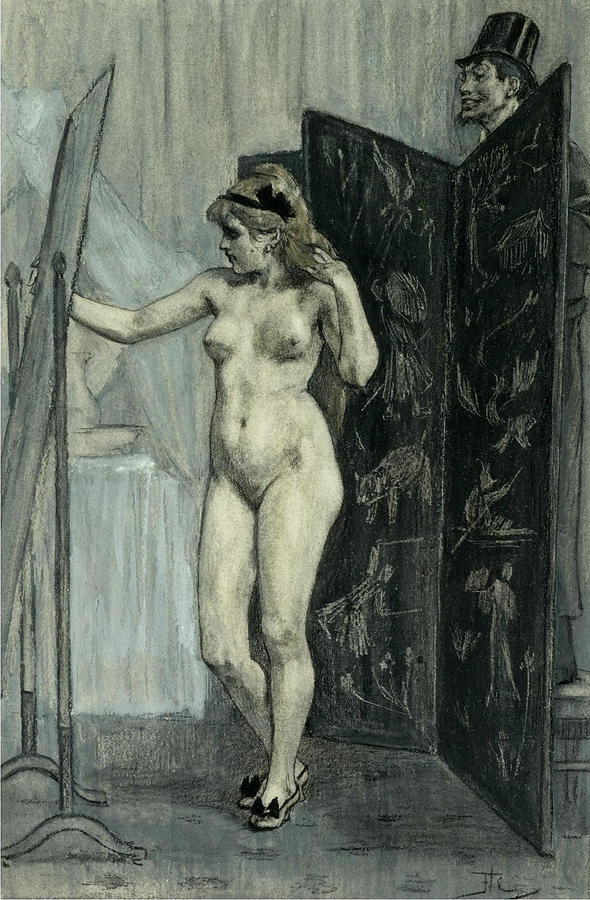 The Screen Drawing by Felicien Rops