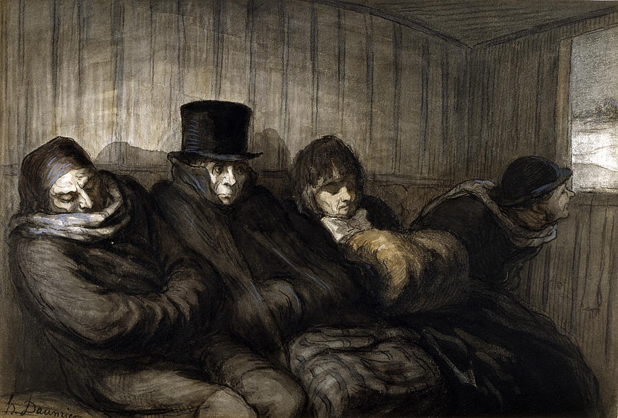 The Second Class Carriage Drawing by Honore Daumier