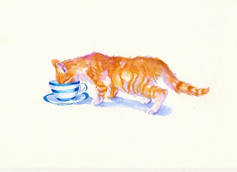 Cat Painting - The Secret Drinker by Debra Hall