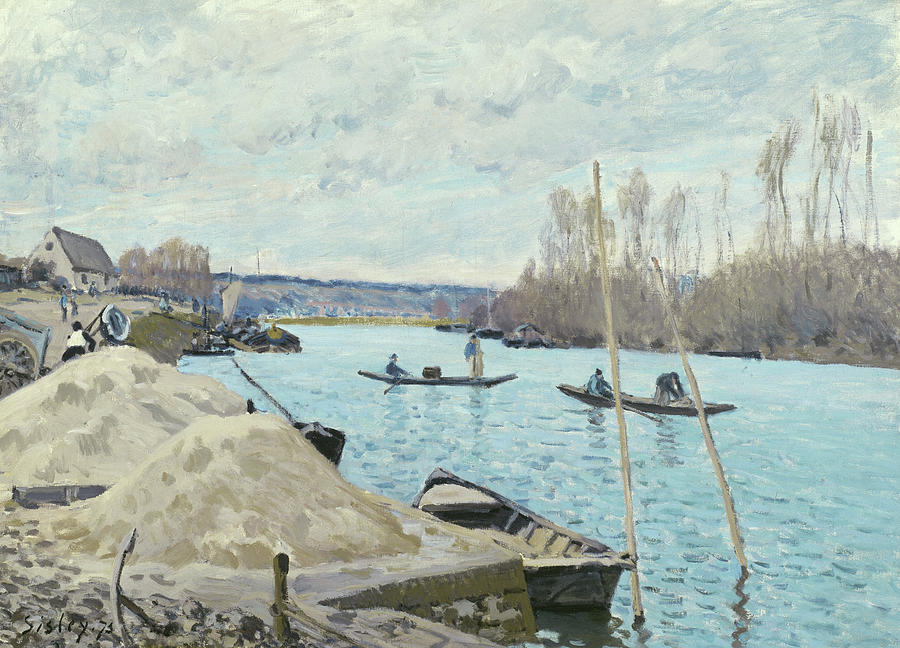 Boat Painting - The Seine at Port Marly, Piles of Sand by Alfred Sisley