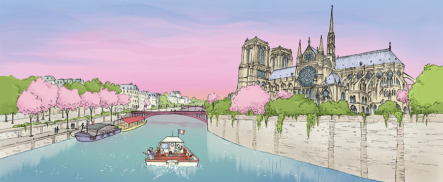 The Seine and Notre Dame Digital Art by Renee Andriani